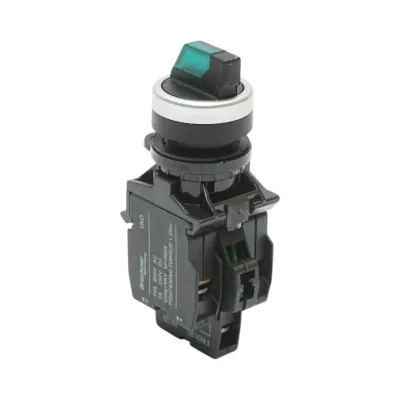 Buton selector iluminat 24V AC/DC LED verde cu 2 pozitii 1NO+1NC, 10A/600V AC, 1A/250V DC LA42 Breckner Germany