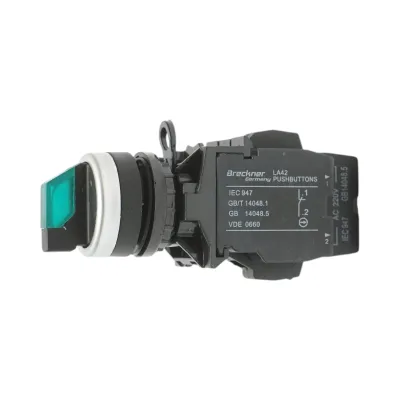 Buton selector iluminat 220V AC LED verde cu 2 pozitii 1NO+1NC, 10A/600V AC, 1A/250V DC LA42 Breckner Germany - imagine 4