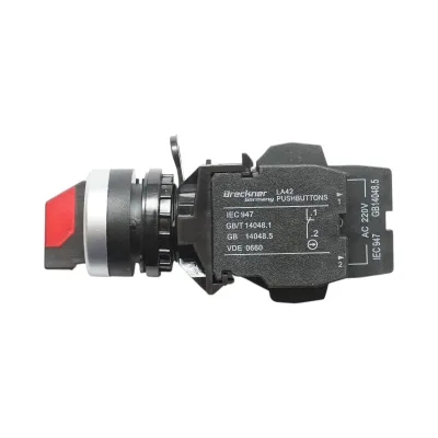 Buton selector iluminat 220V AC LED rosu cu 2 pozitii 1NO+1NC, 10A/600V AC, 1A/250V DC LA42 Breckner Germany - imagine 4