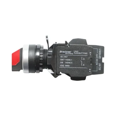 Buton selector iluminat 24V AC/DC LED rosu cu 3 pozitii 2NO, 10A/600V AC, 1A/250V DC LA42 Breckner Germany - imagine 4