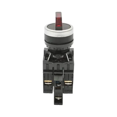 Buton selector iluminat 24V AC/DC LED rosu cu 3 pozitii 2NO, 10A/600V AC, 1A/250V DC LA42 Breckner Germany - imagine 2