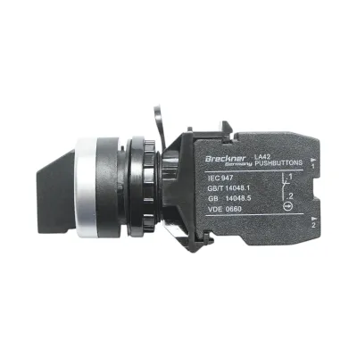 Buton selector negru cu 2 pozitii 1NO+1NC, 10A/600V AC, 1A/250V DC LA42 Breckner Germany - imagine 4