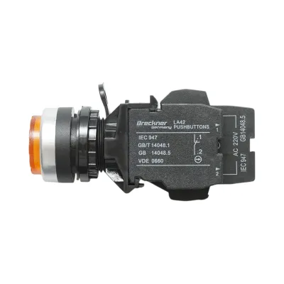 Buton comanda iluminat convex LED 220V AC galben cu revenire 1NO+1NC, 10A/600V AC, 1A/250V DC LA42 Breckner Germany - imagine 4