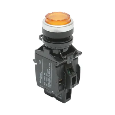 Buton comanda iluminat convex LED 24V AC/DC galben cu revenire 1NO+1NC, 10A/600V AC, 1A/250V DC LA42 Breckner Germany