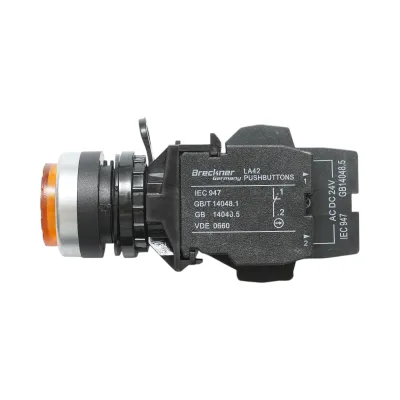 Buton comanda iluminat convex LED 24V AC/DC galben cu revenire 1NO+1NC, 10A/600V AC, 1A/250V DC LA42 Breckner Germany - imagine 4