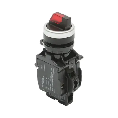 Buton selector iluminat 24V AC/DC LED rosu cu 2 pozitii 1NO+1NC, 10A/600V AC, 1A/250V DC LA42 Breckner Germany