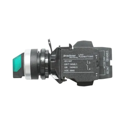 Buton selector iluminat 24V AC/DC LED verde cu 3 pozitii 2NO, 10A/600V AC, 1A/250V DC LA42 Breckner Germany - imagine 4