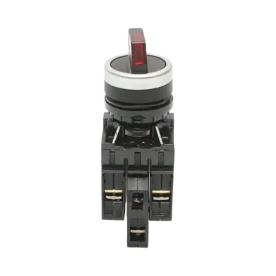 Buton selector iluminat 220V AC LED rosu cu 3 pozitii 2NO, 10A/600V AC, 1A/250V DC LA42 Breckner Germany - imagine 2