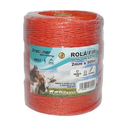 Rola fir portocaliu fi 2mm, 3x0.15mm SS inox, 15 Ohm/m 500m gard electric Breckner Germany