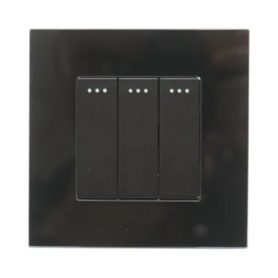 Intrerupator triplu cap scara negru incastrat 220V, 16AX, indicator luminos, rama sticla 86x86x34mm - imagine 2
