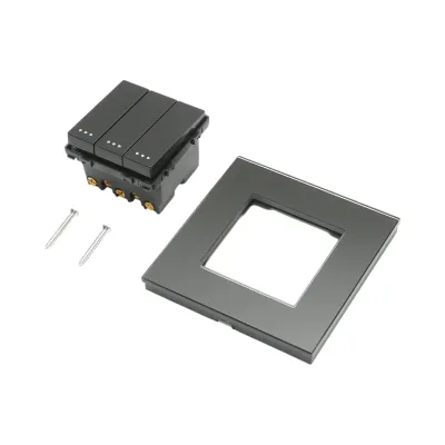 Intrerupator triplu cap scara negru incastrat 220V, 16AX, indicator luminos, rama sticla 86x86x34mm - imagine 5