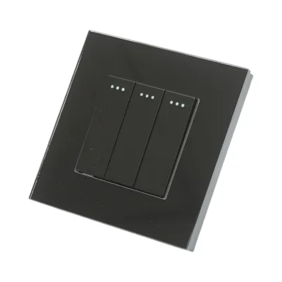 Intrerupator triplu cap scara negru incastrat 220V, 16AX, indicator luminos, rama sticla 86x86x34mm