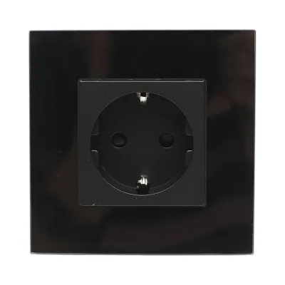 Priza schuko neagra 220V, 16A, rama sticla 86x86x34mm - imagine 2