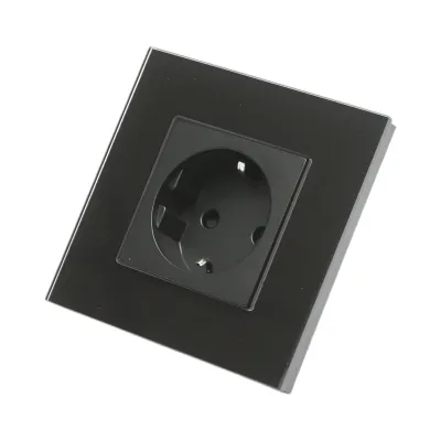 Priza schuko neagra 220V, 16A, rama sticla 86x86x34mm