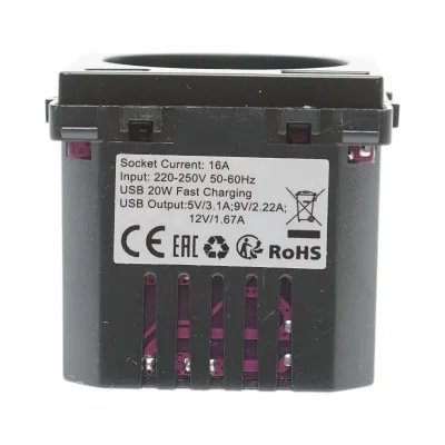 Priza schuko neagra 220V, 16A, 2xUSB A+C 20W incarcare rapida, rama sticla 86x86x34mm - imagine 6