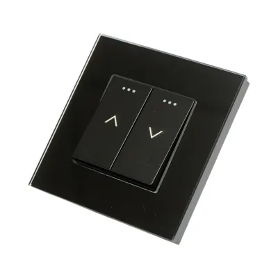 Intrerupator jaluzele dublu negru incastrat 220V, 16AX, indicator luminos, rama sticla 86x86x34mm