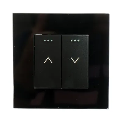 Intrerupator jaluzele dublu negru incastrat 220V, 16AX, indicator luminos, rama sticla 86x86x34mm - imagine 2