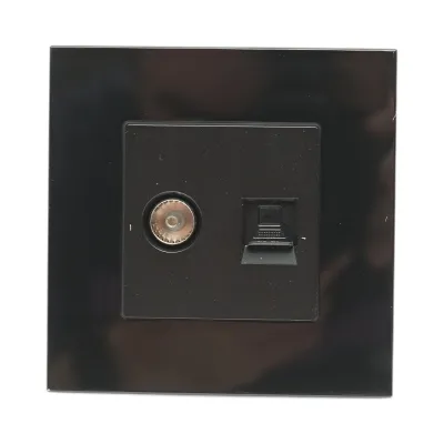 Priza TV + internet CAT5e RJ45, rama sticla neagra 86x86mm - imagine 2