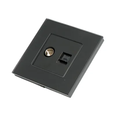 Priza TV + internet CAT5e RJ45, rama sticla neagra 86x86mm