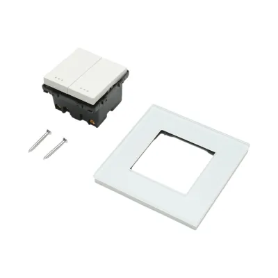 Intrerupator dublu cap scara alb incastrat 220V, 16AX, indicator luminos, rama sticla 86x86x34mm - imagine 5