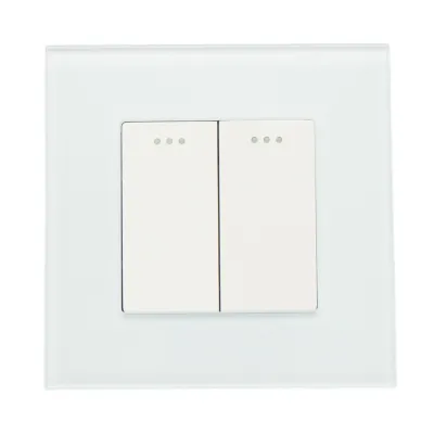 Intrerupator dublu cap scara alb incastrat 220V, 16AX, indicator luminos, rama sticla 86x86x34mm - imagine 2