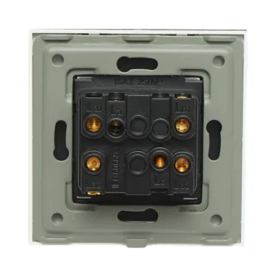 Intrerupator dublu cap scara alb incastrat 220V, 16AX, indicator luminos, rama sticla 86x86x34mm - imagine 4