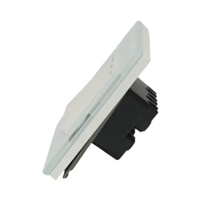 Intrerupator triplu cap scara alb incastrat 220V, 16AX, indicator luminos, rama sticla 86x86x34mm - imagine 3
