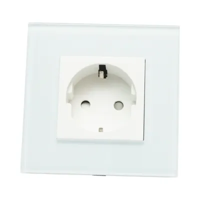 Priza schuko alba incastrata 220V, 16A, rama sticla 86x86x34mm - imagine 2
