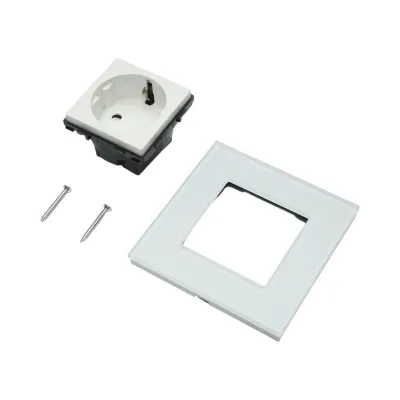 Priza schuko alba incastrata 220V, 16A, rama sticla 86x86x34mm - imagine 5