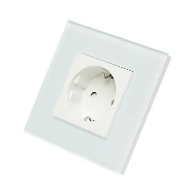 Priza schuko alba incastrata 220V, 16A, rama sticla 86x86x34mm