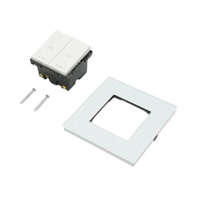 Intrerupator jaluzele dublu alb incastrat 220V, 16AX, indicator luminos, rama sticla 86x86x34mm - imagine 5