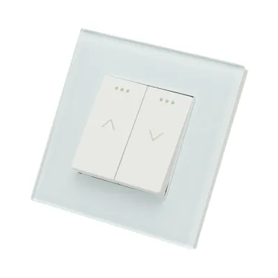 Intrerupator jaluzele dublu alb incastrat 220V, 16AX, indicator luminos, rama sticla 86x86x34mm