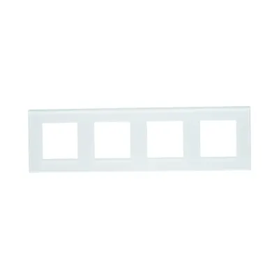 Rama cvadrupla sticla alba priza si intrerupator 299x86mm