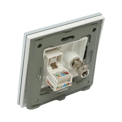 Priza TV + internet CAT5 RJ45, rama sticla alba 86x86mm - imagine 3