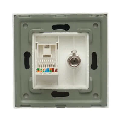Priza TV + internet CAT5 RJ45, rama sticla alba 86x86mm - imagine 4
