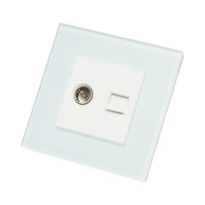 Priza TV + internet CAT5 RJ45, rama sticla alba 86x86mm