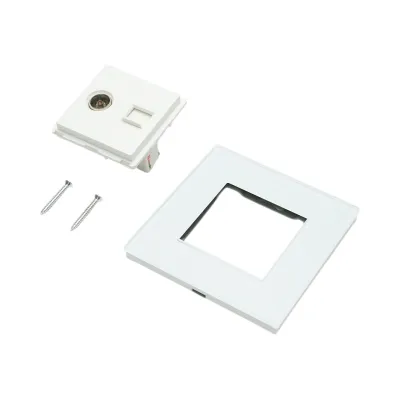Priza TV + internet CAT5 RJ45, rama sticla alba 86x86mm - imagine 5