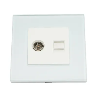 Priza TV + internet CAT5 RJ45, rama sticla alba 86x86mm - imagine 2