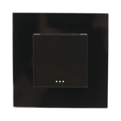 Intrerupator cap scara negru incastrat 220V, 16AX, indicator luminos, rama sticla 86x86x34mm - imagine 2