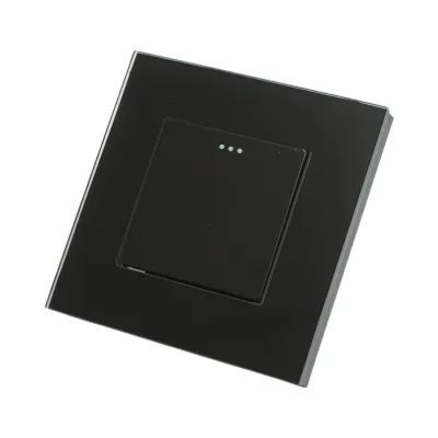 Intrerupator cap scara negru incastrat 220V, 16AX, indicator luminos, rama sticla 86x86x34mm