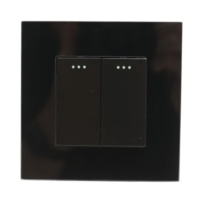 Intrerupator dublu cap scara negru incastrat 220V, 16AX, indicator luminos, rama sticla 86x86x34mm - imagine 2