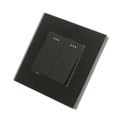 Intrerupator dublu cap scara negru incastrat 220V, 16AX, indicator luminos, rama sticla 86x86x34mm