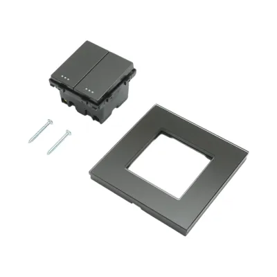 Intrerupator dublu cap scara negru incastrat 220V, 16AX, indicator luminos, rama sticla 86x86x34mm - imagine 5
