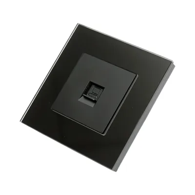 Priza internet CAT6 RJ45 neagra cu rama din sticla 86x86mm