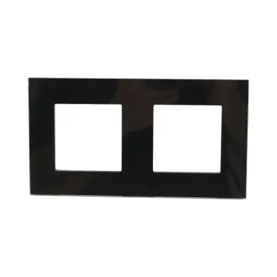 Rama dubla sticla neagra priza si intrerupator 86x157mm