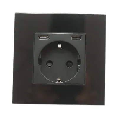 Priza schuko neagra 220V, 16A, 2xUSB-C 20W incarcare rapida, rama sticla 86x86x34mm - imagine 2
