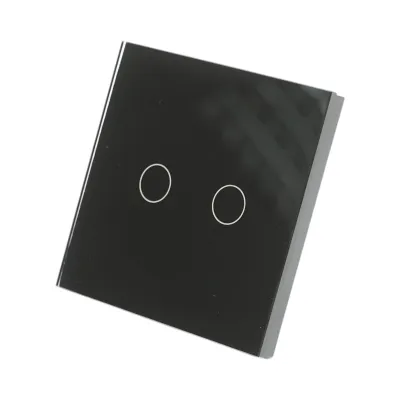 Intrerupator touch dublu negru 220V, indicator luminos, rama sticla 86x86x34mm