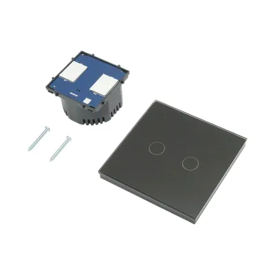 Intrerupator touch dublu negru 220V, indicator luminos, rama sticla 86x86x34mm - imagine 5