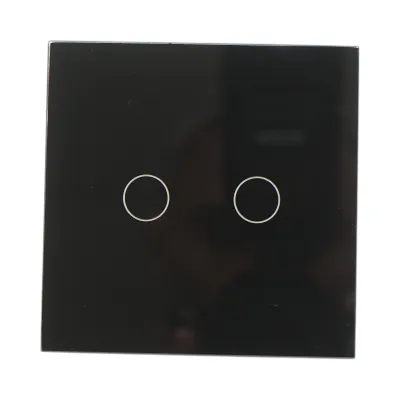 Intrerupator touch dublu negru 220V, indicator luminos, rama sticla 86x86x34mm - imagine 2