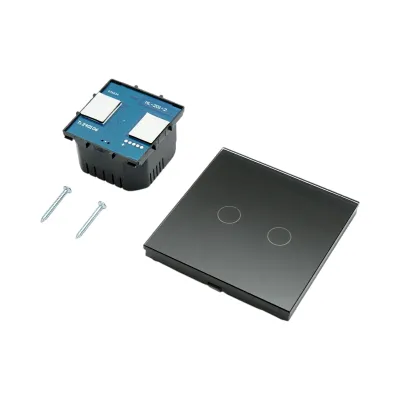 Intrerupator touch dublu cap scara negru 220V, indicator luminos, rama sticla 86x86x34mm - imagine 5